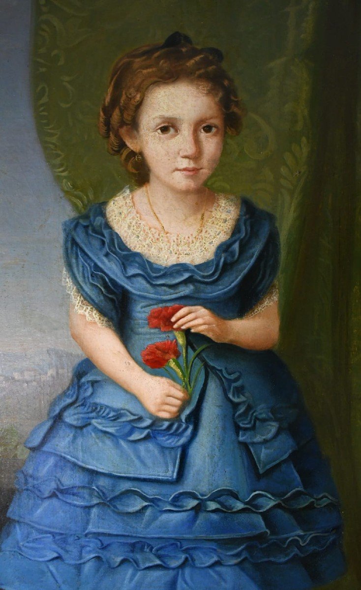 Ritratto di bambina con vestito blu, Scuola Italiana 1880-photo-2
